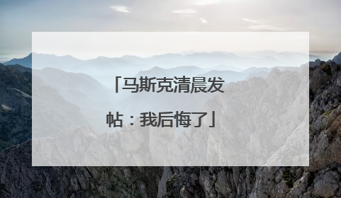 马斯克清晨发帖：我后悔了